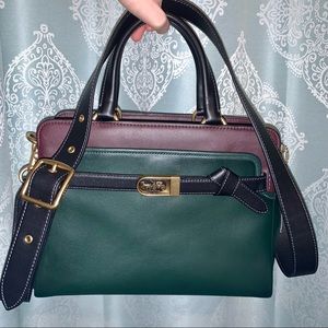 NWT Coach Tate Carryall 29 Glovetanned Leather Colorblock Amazon Green Oxblood
